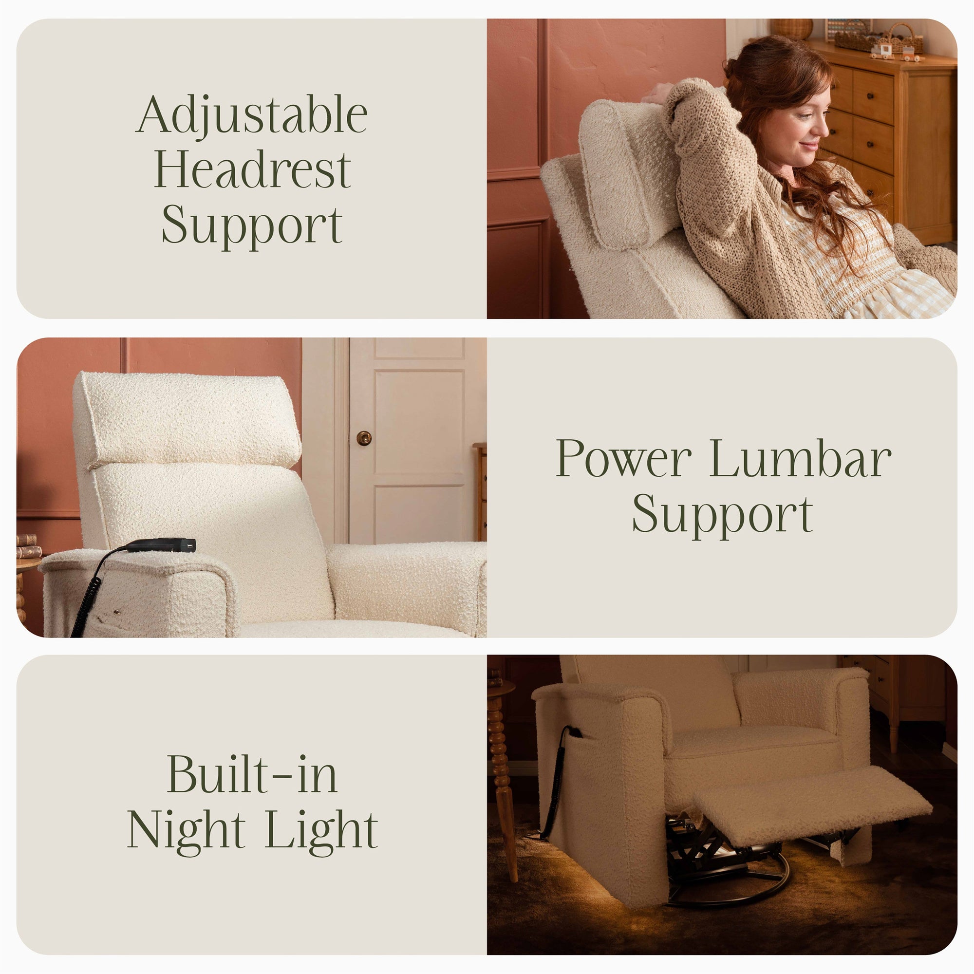 M17183PWB,Namesake,Willa Deluxe Power Glider Recliner w/Heat&Massage in Performance Ivory Boucle