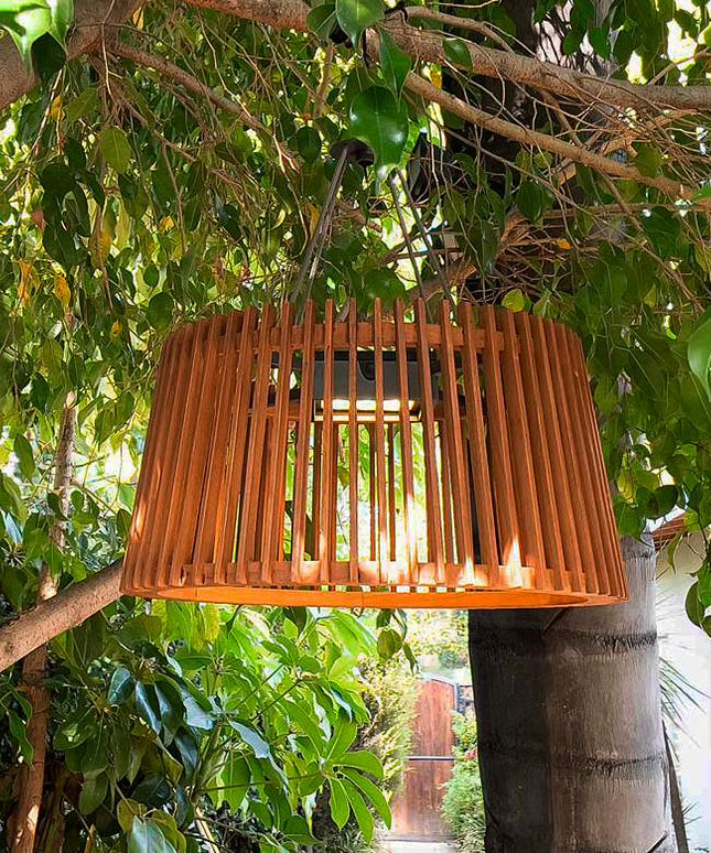 Muse 19" Wide Weathered Teak LED Solar Powered Hanging Light