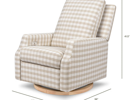 M22286TGHLB,Namesake,Crewe Electronic Swivel Glider Recliner in Tan Gingham with Light Wood Base