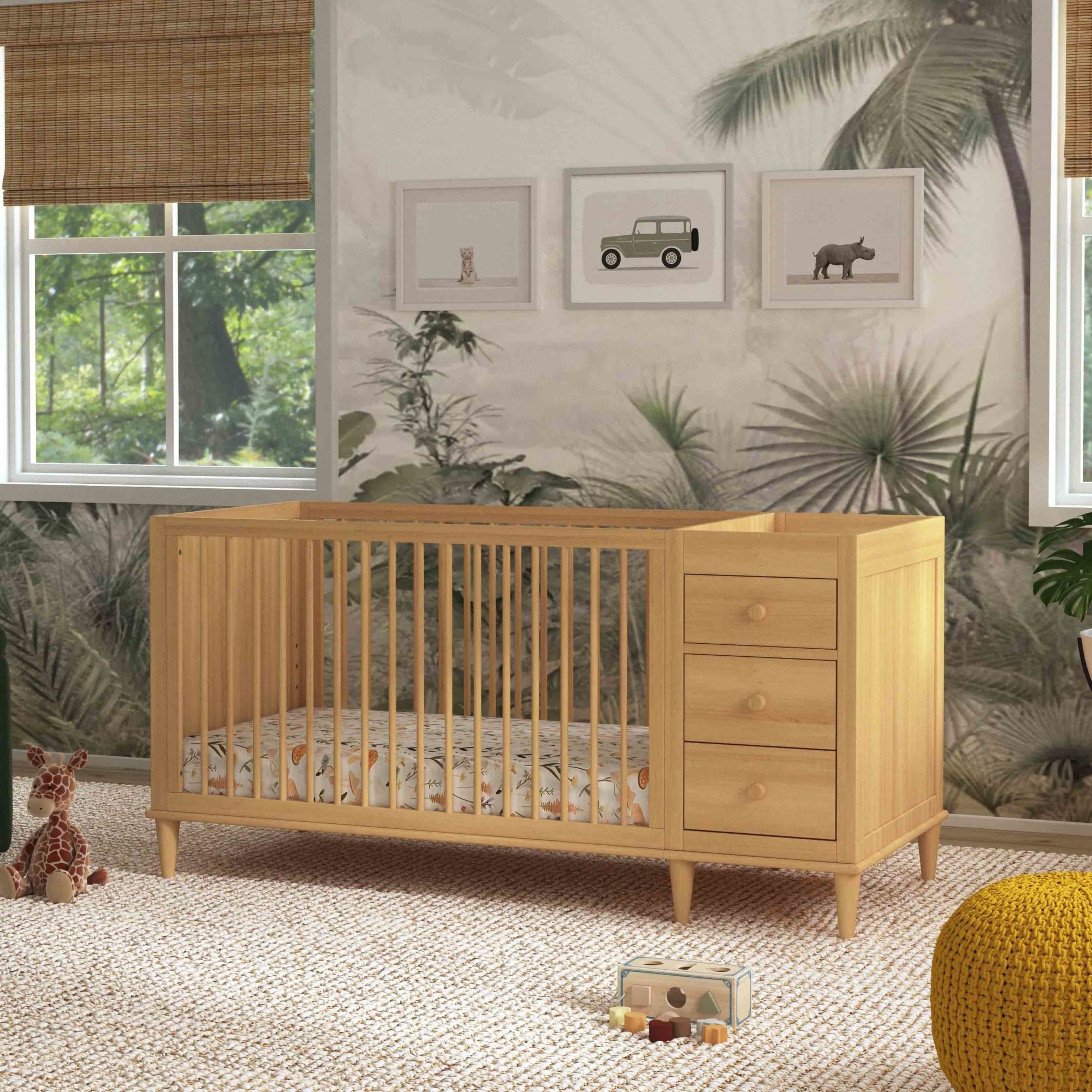 W4991HY,DaVinci,Marley Convertible 3-in-1 Crib and Changer Combo in Honey