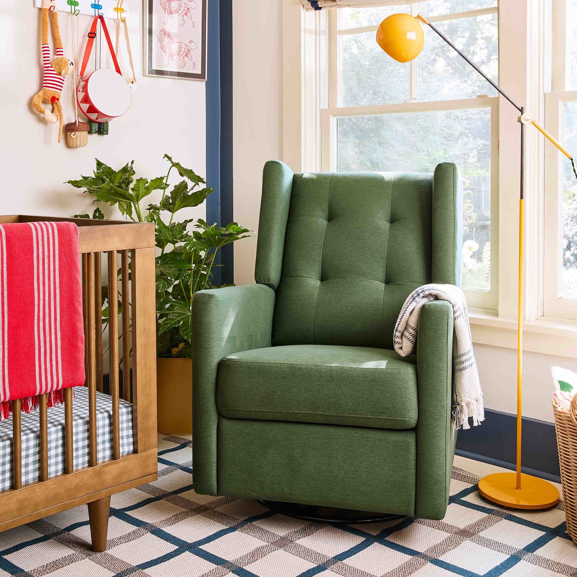 M21287PNG,DaVinci,Maddox recliner and swivel glider in Pine Green