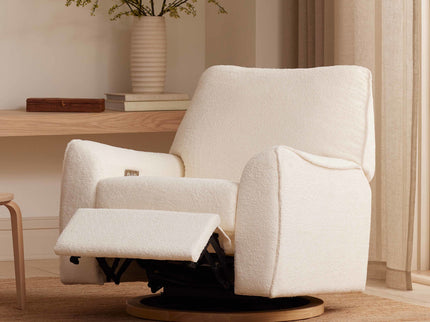 M24087CSHLB,Nursery Works,Sunday Power Recliner and Swivel Glider in Chantilly Fleece w/ Light Wood Base