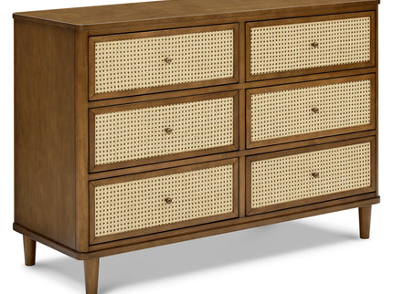 M23716NLBC,Namesake,Marin with Cane 6 Drawer Assembled Dresser in Natural Walnut and Blonde Cane