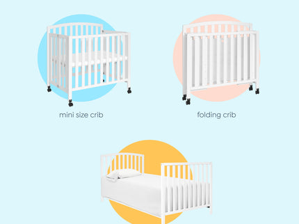 M18198W,DaVinci,Dylan Folding Portable 3-in-1 MiniCrib and TwinBed in White