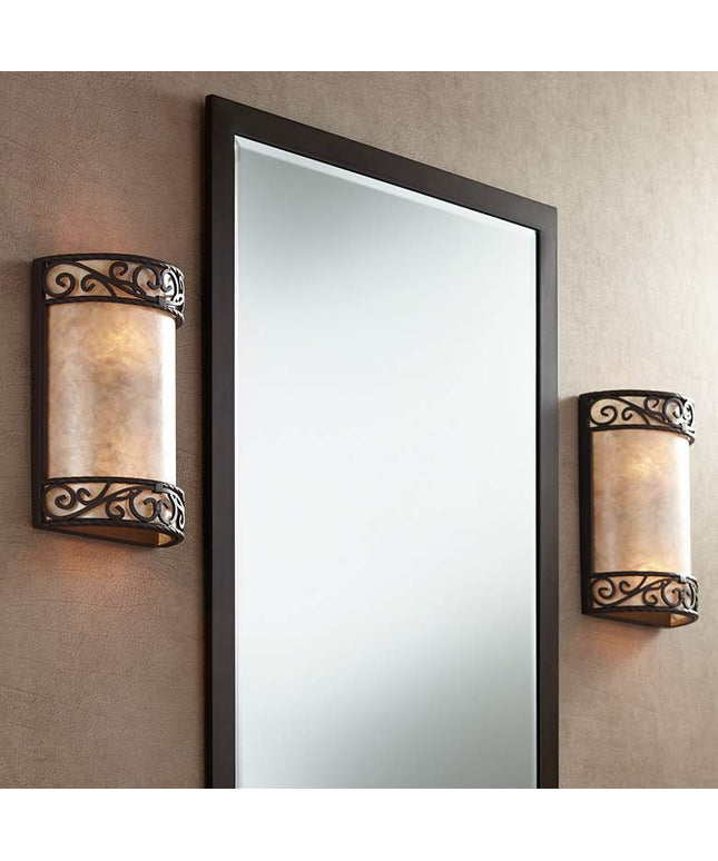 Natural Mica 12 1/2" High Wall Sconce Fixtures Set of 2