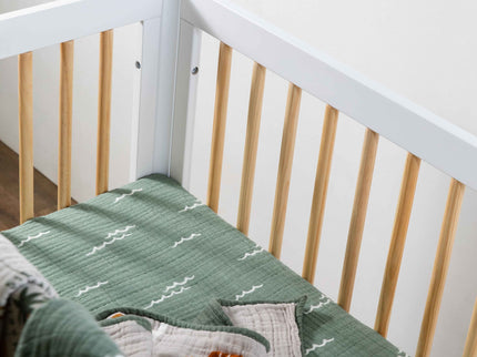 T27136,Babyletto,Ocean Waves Muslin Mini Crib Sheet in GOTS Certified Organic Cotton