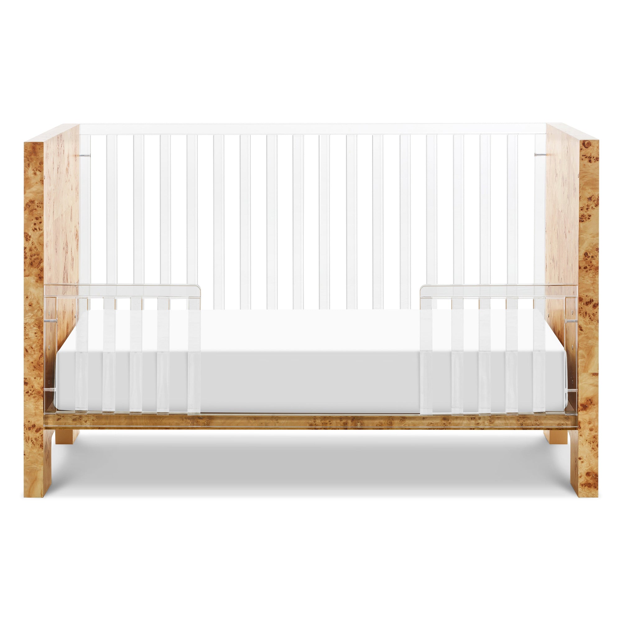 NW26101CKBU,Nursery Works,Altair Crib in Clear Acrylic with Burl