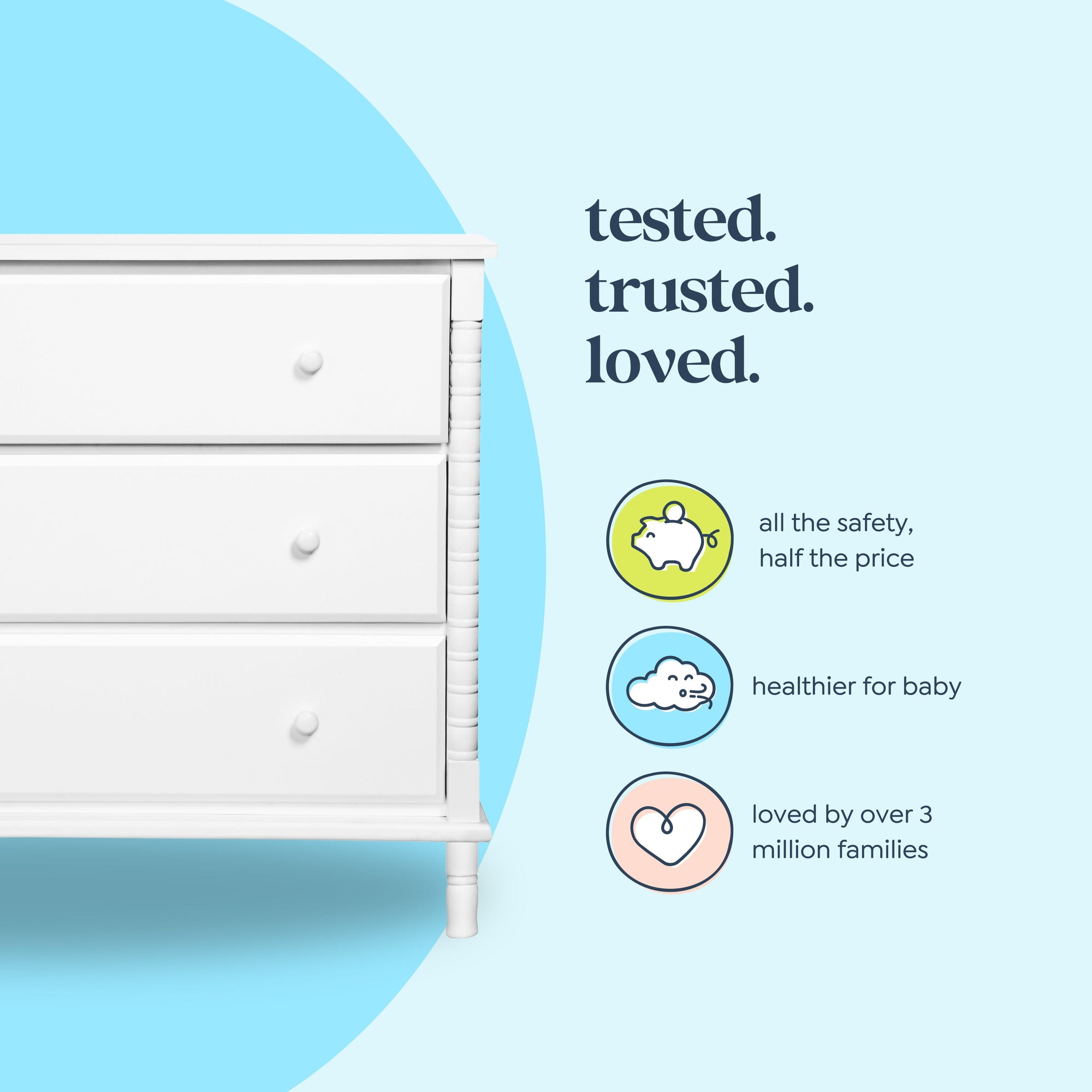 M7323W,DaVinci,Jenny Lind Spindle 3-Drawer Dresser in White