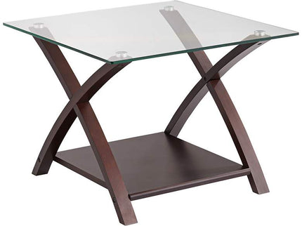 Niles Espresso Wood and Glass Top End Table