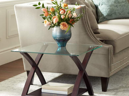 Niles Espresso Wood and Glass Top End Table