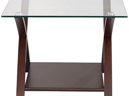 Niles Espresso Wood and Glass Top End Table