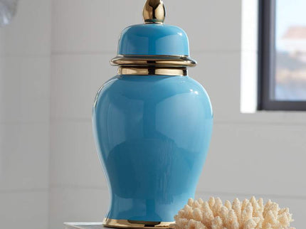 Nirvana Shiny Turquoise Porcelain Ginger Jar with Lid