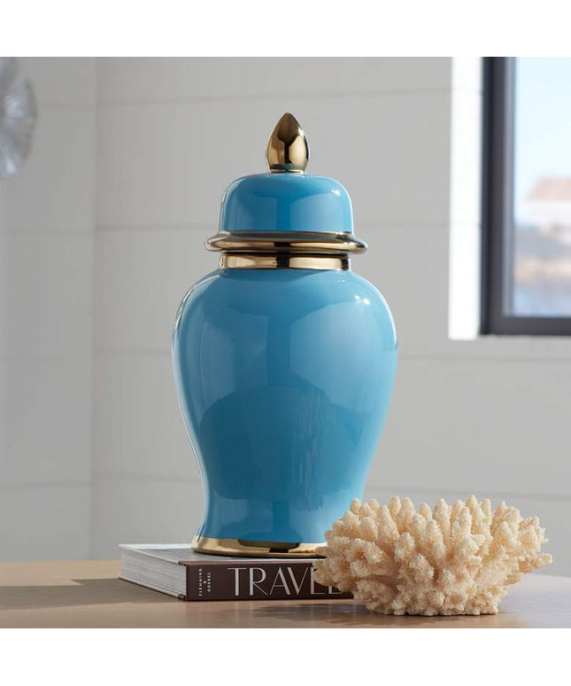 Nirvana Shiny Turquoise Porcelain Ginger Jar with Lid