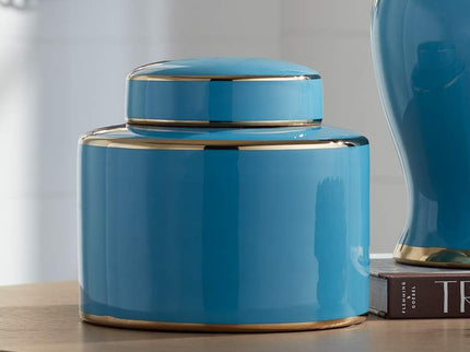 Nirvana Shiny Turquoise Porcelain Round Jar with Lid