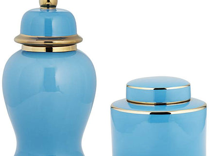 Nirvana Turquoise and Gold 2-Piece Porcelain Jar Set with Lids
