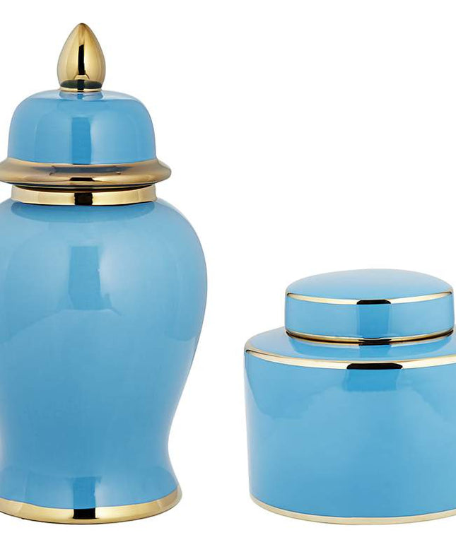 Nirvana Turquoise and Gold 2-Piece Porcelain Jar Set with Lids