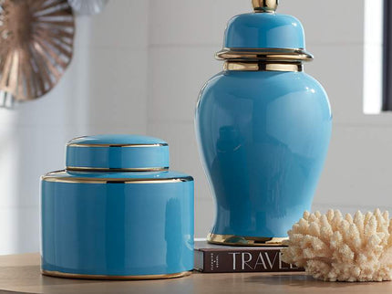 Nirvana Turquoise and Gold 2-Piece Porcelain Jar Set with Lids