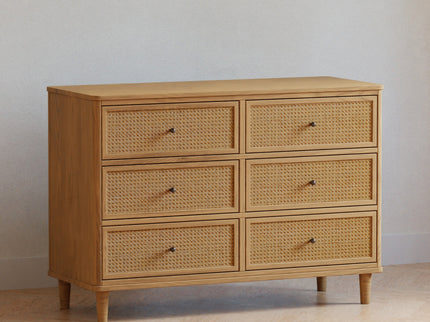 M23716HYHC,Namesake,Marin with Cane 6 Drawer Assembled Dresser in Honey and Honey Cane