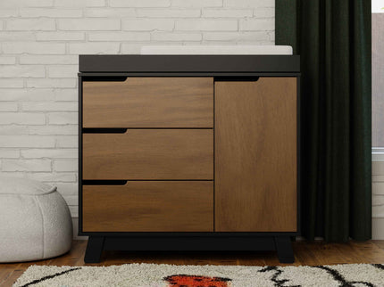 M4223BNL,Babyletto,Hudson 3-Drawer Changer Dresser w/Removable Changing Tray in Black/Natural Walnut