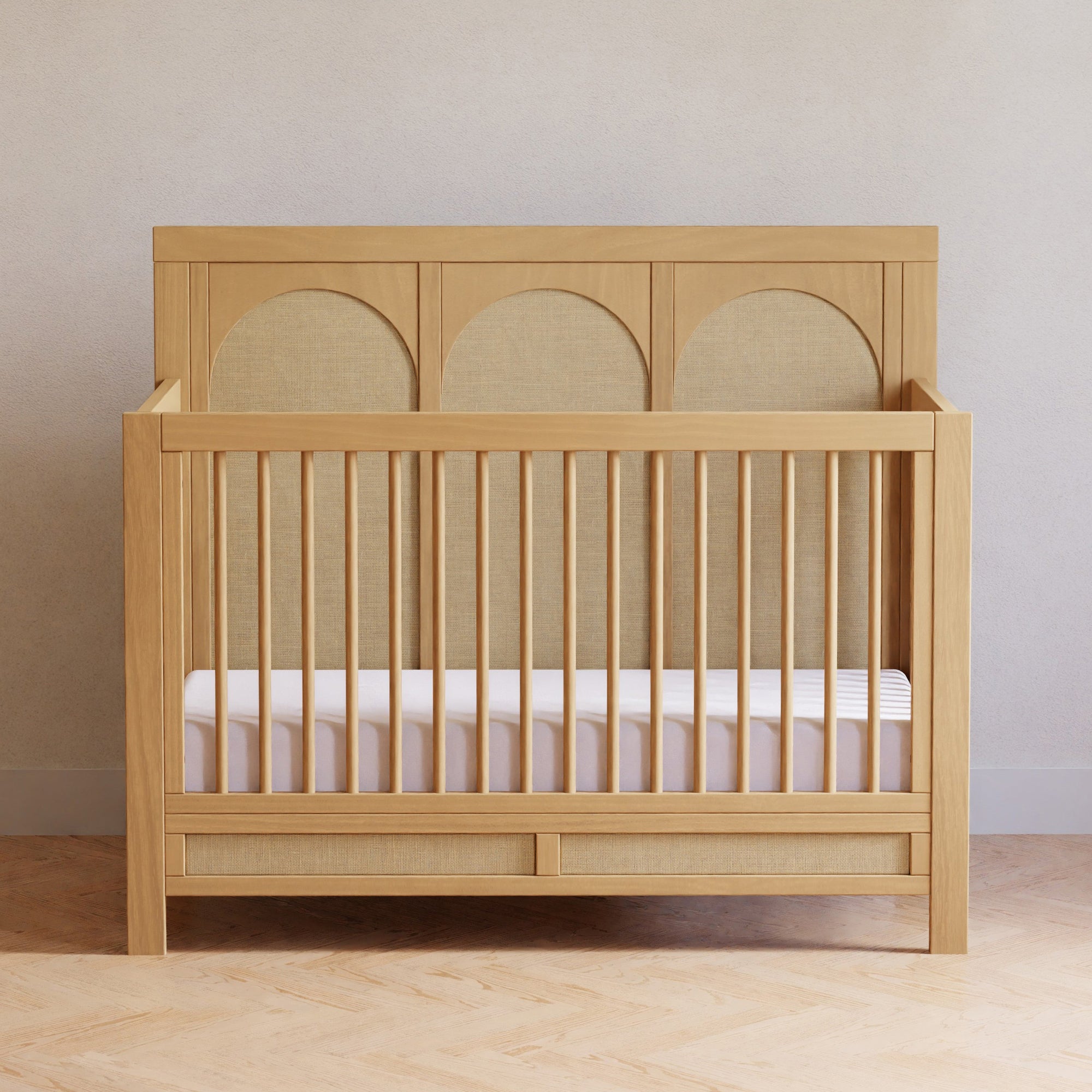 M24801HYPSEW,Namesake,Eloise 4-in-1 Convertible Crib in Honey & Performance Sand Eco-Weave