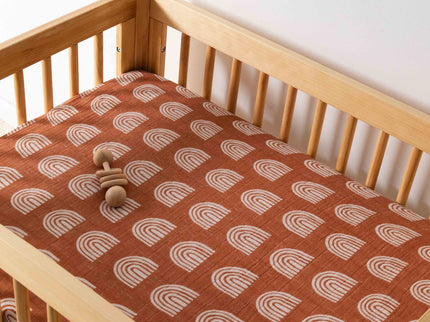 T29033,Babyletto,Rainbow Muslin All-Stages Midi Crib Sheet in GOTS Certified Organic Cotton