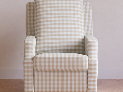 M22286TGHLB,Namesake,Crewe Electronic Swivel Glider Recliner in Tan Gingham with Light Wood Base