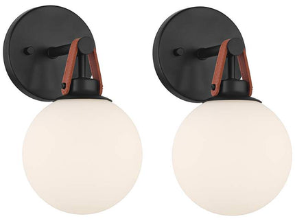 Nubuck 10 1/2" High Black and Brown Leather Wall Sconce Set of 2