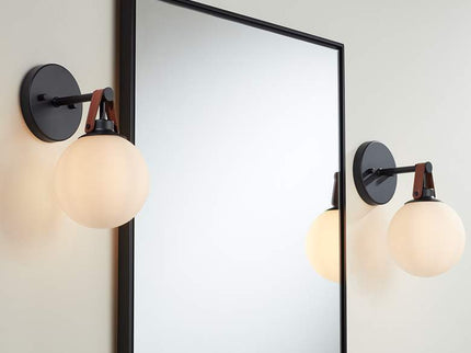 Nubuck 10 1/2" High Black and Brown Leather Wall Sconce Set of 2