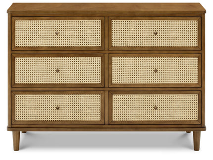 M23716NLBC,Namesake,Marin with Cane 6 Drawer Assembled Dresser in Natural Walnut and Blonde Cane