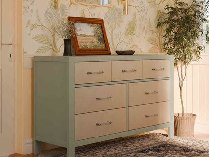 M24816FSPSEW,Namesake,Eloise 7-Drawer Assembled Dresser in French Sage and Performance Sand Eco-Weave