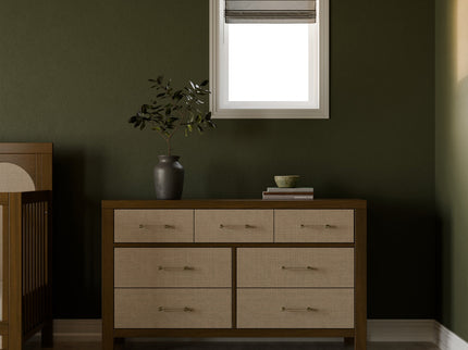 M24816NLPSEW,Namesake,Eloise 7-Drawer Assembled Dresser in Natural Walnut & Performance Sand Eco-Weave