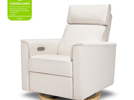 B17186PCMEWLB,Monogram by Namesake,Willa Plus Power Glider Recliner w/ Power Headrest in Performance Cream Eco-Weave w/Light Wood base