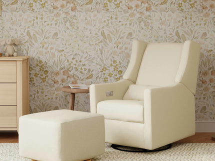 M26385PCMEWLB,Babyletto,Kiwi Gliding Ottoman in Performance Cream Eco-Weave w/ Light Wood Base