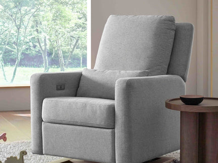 M23085PGEWLB,Babyletto,Sigi Glider Recliner w/ Electronic Control and USB in Performance Grey Eco-Weave w/Light Wood Base