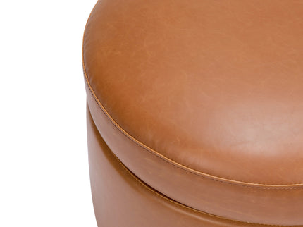 M22885TANLB,Babyletto,Naka Storage Ottoman in Vegan Tan Leather w/ Light Wood Base