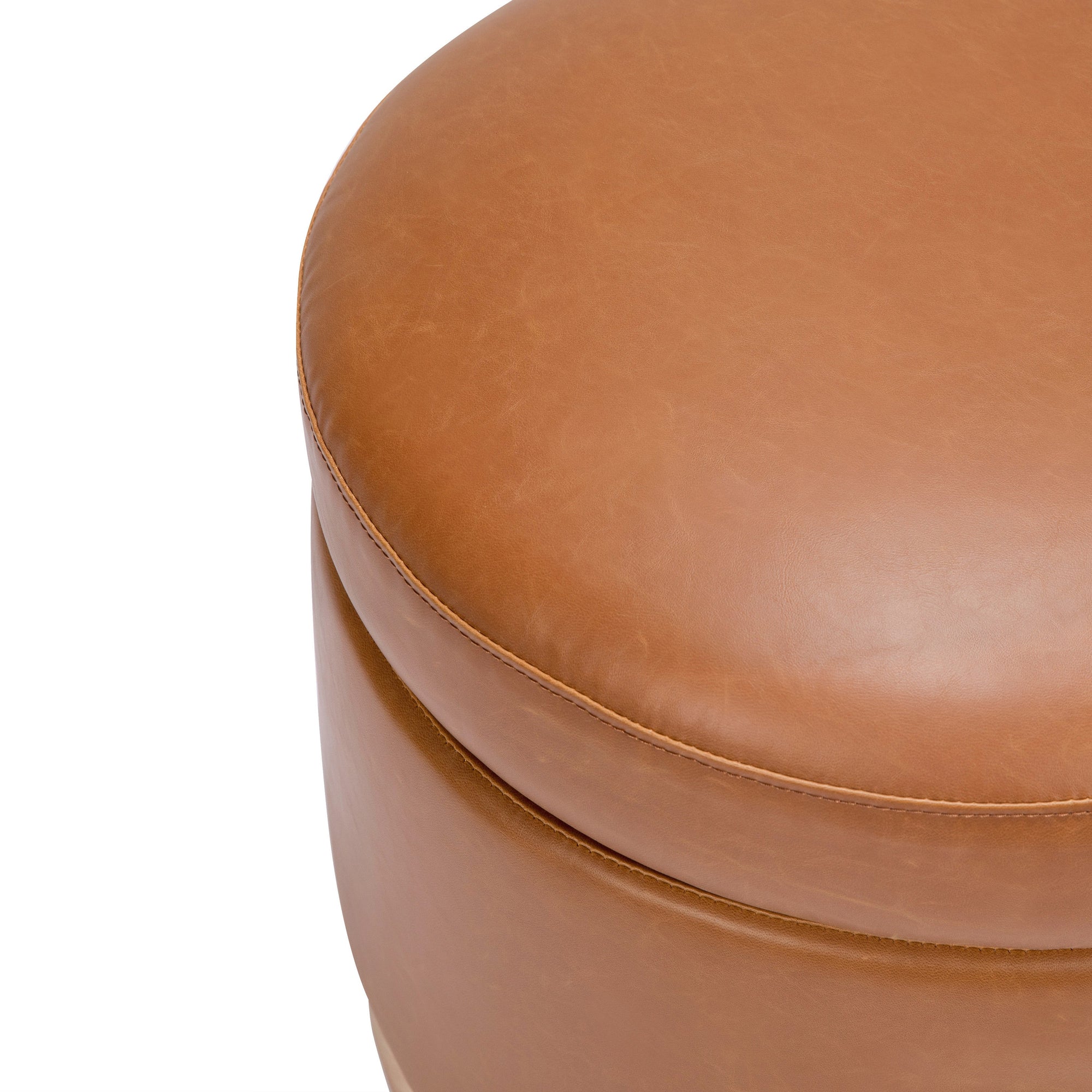 M22885TANLB,Babyletto,Naka Storage Ottoman in Vegan Tan Leather w/ Light Wood Base