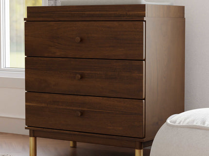 M12923NLGLD,Babyletto,Gelato 3-Drawer Changer Dresser  Gold Feet w/Removable Changing Tray in Natural Walnut