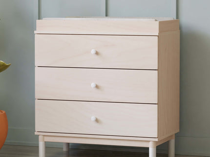 M12923NXW,Babyletto,Gelato 3-Drawer Changer Dresser  White Feet w/Removable Changing Tray in Washed Natural