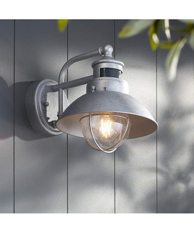 Oberlin 9" Galvanized Steel Motion Sensor Outdoor Wall Light