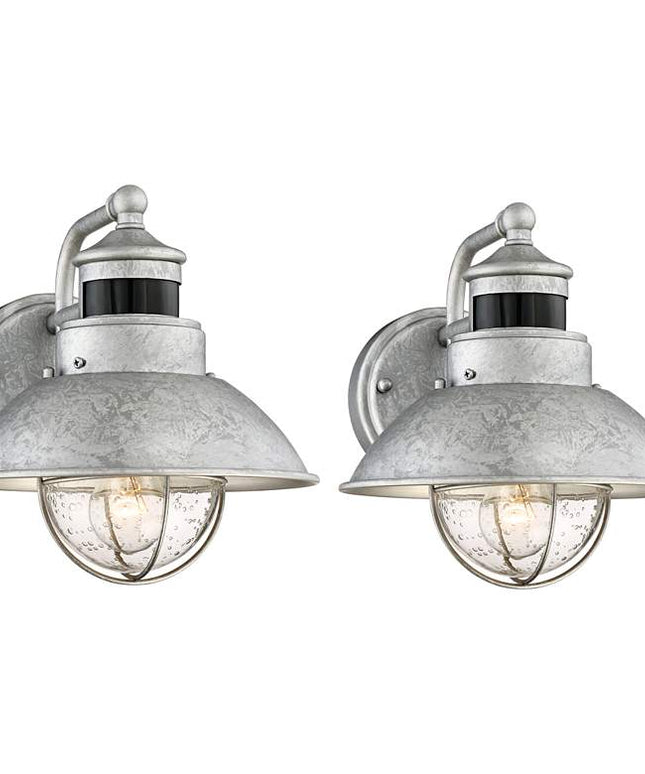 Oberlin 9" High Galvanized Steel Motion Sensor Wall Light Set of 2