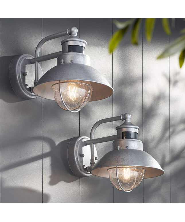 Oberlin 9" High Galvanized Steel Motion Sensor Wall Light Set of 2