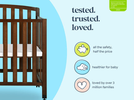 M18198Q,DaVinci,Dylan Folding Portable 3-in-1 MiniCrib and TwinBed in Espresso