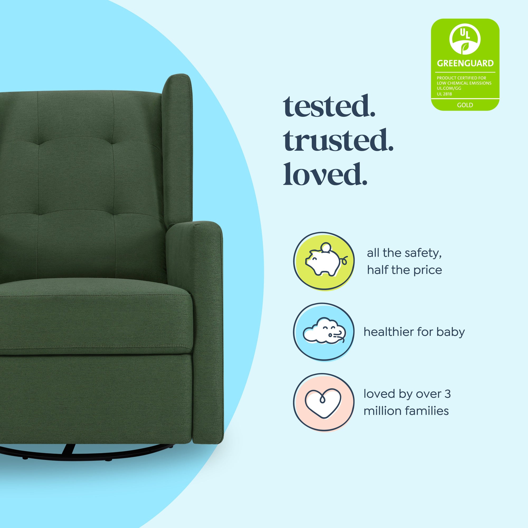 M21287PNG,DaVinci,Maddox recliner and swivel glider in Pine Green