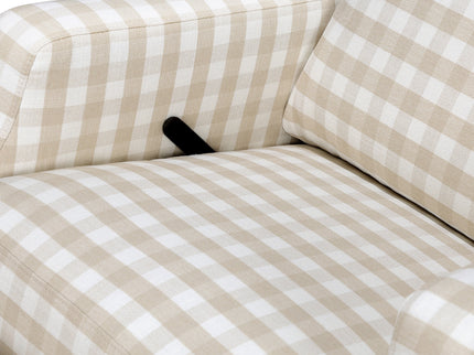 M22287TGHLB,Namesake,Crewe Recliner and Swivel Glider in Tan Gingham with Light Wood Base