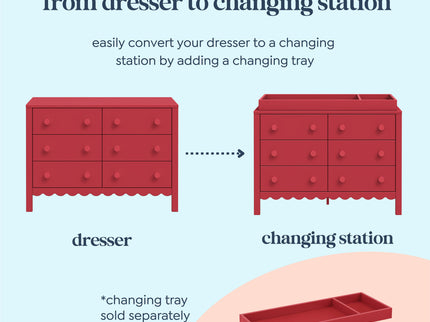 M27826TRD,DaVinci,Sammy Scallop 6-Drawer Dresser in Strawberry Red