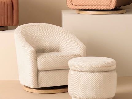 M5887IVCL,Babyletto,Madison Swivel Glider in Ivory Velvet Checker w/ Light Wood Base
