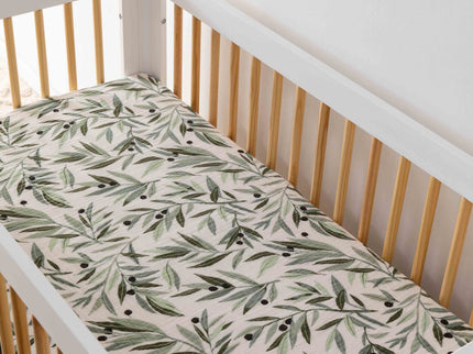 T28235,Babyletto,Olive Branches Muslin Crib Sheet in GOTS Certified Organic Cotton