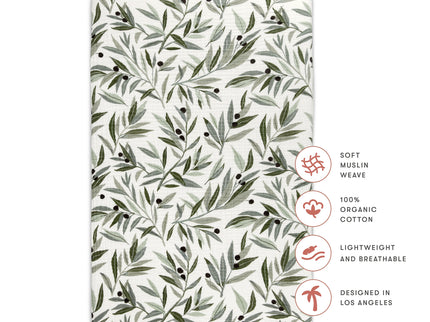 T28236,Babyletto,Olive Branches Muslin Mini Crib Sheet in GOTS Certified Organic Cotton