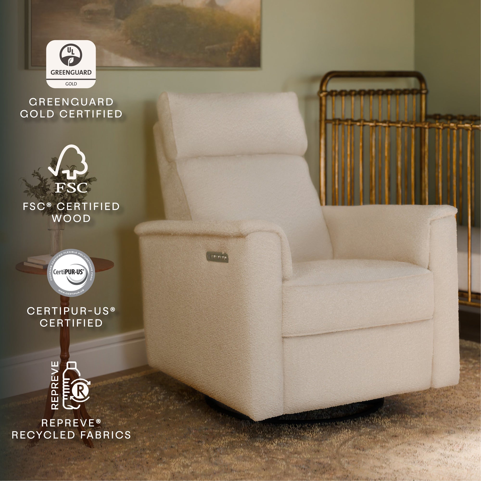 M17182PWB,Namesake,Willa Pro Power Glider Recliner w/ Power Lumbar in Performance Ivory Boucle