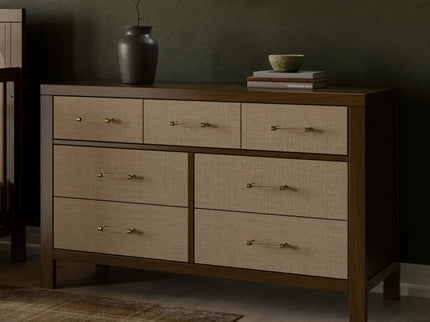 M24816NLPSEW,Namesake,Eloise 7-Drawer Assembled Dresser in Natural Walnut & Performance Sand Eco-Weave